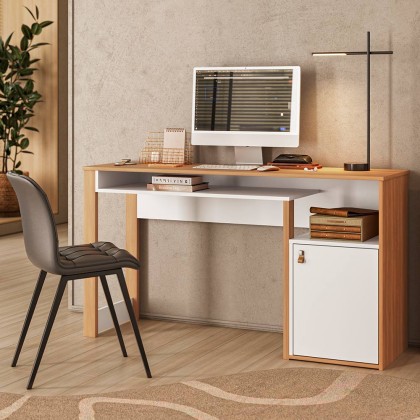 Escrivaninha Mesa para Computador Versa Home 1 Porta Freijó/Branco - Telasul