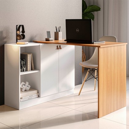Escrivaninha com Tampo Articulado Versa Home 2 Portas Freijó/Branco - Telasul