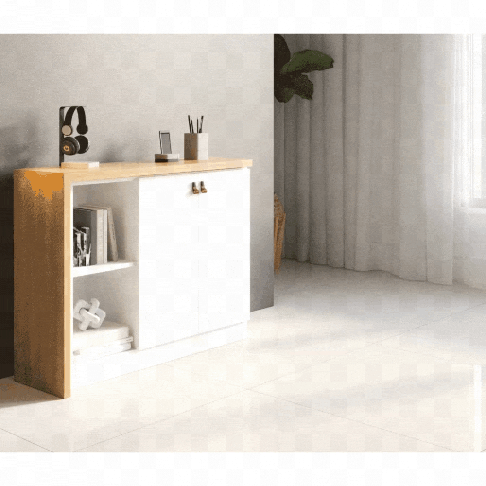 Escrivaninha com Tampo Articulado Versa Home 2 Portas Freijó/Branco - Telasul