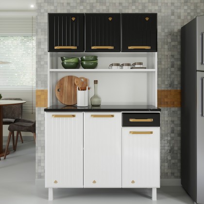 Armário de Cozinha de Aço Kit Triplo Diamante Smart Branco/Preto - Telasul