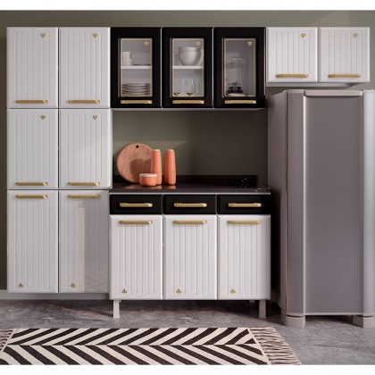 Cozinha de Aço Completa Diamante 4pçs 3vd Branco/Preto - Telasul