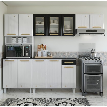 Cozinha de Aço Compacta Diamante 4pçs C/ Kit Branco/Preto - Telasul