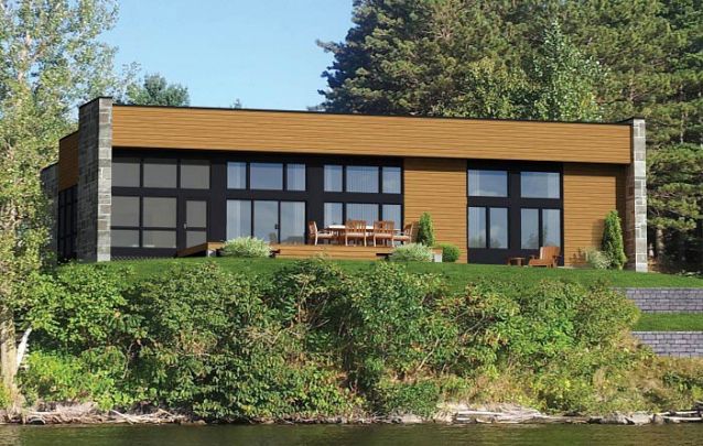 Casa moderna com deck frontal para o lago