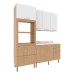 Cozinha Compacta Tulipa 6 Portas e 5 Gavetas Freijó/Branco/Mármore Branco - Tecno Mobili