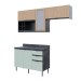 Cozinha Compacta Orquídea 5 Portas 3 Gavetas com Vidro Mármore Lunar/Verde Mar/Freijó - Tecno Mobili