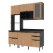 Cozinha Compacta Begônia 6 Portas 4 Gavetas com Vidro Mármore Lunar/Freijó Tecno Mobili