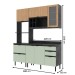 Cozinha Compacta Begônia 6 Portas 4 Gavetas com Vidro Mármore Lunar/Verde Mar/Freijó - Tecno Mobili