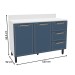 Balcão de Cozinha Amara 120 Cm 2 Portas 3 Gavetas Branco/Azul - Politorno
