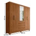 Guarda-Roupa Casal ópera 6 Portas 4 Gavetas com Espelho Nogueira Touch - Demóbile