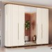 Guarda-Roupa Casal Premium 6 Portas 6 Gavetas Ripado com Espelho Off White/Nature - Henn