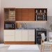 Cozinha Completa Auris 7 Portas 5 Gavetas 100% Mdf Ripado com Vidro Off White/Canela - Genialflex