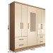 Guarda-Roupa Solteiro Virtuoso 5 Portas 4 Gavetas com Espelho Canelato Rústico/Natura Off White - Panorama Móveis