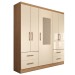 Guarda-Roupa Solteiro Virtuoso 5 Portas 4 Gavetas com Espelho Canelato Rústico/Natura Off White - Panorama Móveis