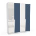 Guarda-Roupa Casal Porto 4 Portas 4 Gavetas com Espelho Branco/Azul - Politorno