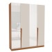 Guarda-Roupa Casal Porto 4 Portas 4 Gavetas com Espelho Freijó/Creme - Politorno