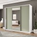 Guarda-Roupa Casal Porto 3 Portas 4 Gavetas com Espelho Branco/Verde - Politorno