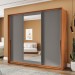 Guarda-Roupa Casal Porto 3 Portas 4 Gavetas com Espelho Freijó/Cinza - Politorno
