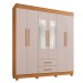 Guarda-Roupa Casal Golfo 6 Portas 2 Gavetas com Espelho Cinamomo/Off White - Pnr Móveis