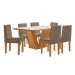 Mesa de Jantar 6 Lugares França com Vidro Castanho/Cinamomo/Suede Capuccino - Lj Móveis