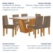 Mesa de Jantar 6 Lugares França com Vidro Castanho/Cinamomo/Suede Capuccino - Lj Móveis