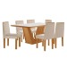 Mesa de Jantar 6 Lugares França com Vidro Castanho/Cinamomo/Suede Creme - Lj Móveis