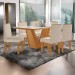 Mesa de Jantar 6 Lugares França com Vidro Castanho/Cinamomo/Suede Creme - Lj Móveis