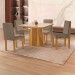 Mesa de Jantar 4 Lugares Austrália com Vidro Castanho/Cinamomo/Suede Capuccino 17016 - Lj Móveis