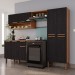Armário de Cozinha com Balcão Topazio 9 Portas 1 Gaveta Cinamomo/ Preto - Pnr Móveis