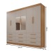 Guarda-Roupa Casal Monte Negro 6 Portas 9 Gavetas com Espelho Cinamomo/Off White - Pnr Móveis