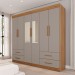 Guarda-Roupa Casal Kali 6 Portas 4 Gavetas com Espelho Cinamomo/Off White - Pnr Móveis