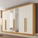Guarda-Roupa Casal Alba Plus 6 Portas 4 Gavetas 100% Mdf com Espelho Peroba/Off White - Mademarques