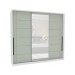 Guarda-Roupa Casal Lisboa 3 Portas 4 Gavetas com Espelho Branco/Verde - Politorno