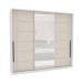 Guarda-Roupa Casal Lisboa 3 Portas 4 Gavetas com Espelho Branco/Creme - Politorno