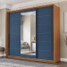 Guarda-Roupa Casal Lisboa 3 Portas 4 Gavetas com Espelho Freijó/Azul - Politorno