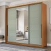 Guarda-Roupa Casal Lisboa 3 Portas 4 Gavetas com Espelho Freijó/Verde - Politorno