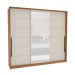 Guarda-Roupa Casal Lisboa 3 Portas 4 Gavetas com Espelho Freijó/Creme - Politorno