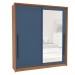 Guarda-Roupa Casal Valência 2 Portas 2 Gavetas com Espelho Freijó/Azul - Politorno