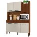 Armário de Cozinha com Balcão Romênia 6 Portas 2 Gavetas Ripado 3d Nogueira/Off White - Pnr Móveis