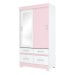Guarda-Roupa Solteiro évora 2 Portas 4 Gavetas com Espelho Flex Branco/Rosa - Pnr Móveis