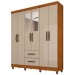 Guarda-Roupa Casal Diamante 6 Portas 2 Gavetas com Espelho Cinamomo/Off White - Pnr Móveis