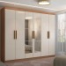 Guarda-Roupa Casal Odisseia 6 Portas 2 Gavetas com Espelho Cinamomo/Off White - Panorama Móveis