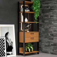 Estante para Livros 2 Gavetas 100% Mdf E91 Freijó/Preto Fosco - Dalla Costa