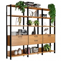 Estante para Livros 2 Portas 2 Gavetas 100% Mdf E93 Freijó/Preto Fosco - Dalla Costa