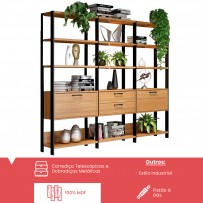 Estante para Livros 2 Portas 2 Gavetas 100% Mdf E93 Freijó/Preto Fosco - Dalla Costa