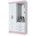 Guarda-Roupa Solteiro 2 Portas 3 Gavetas Branco/Rosa Chá B64 - Briz
