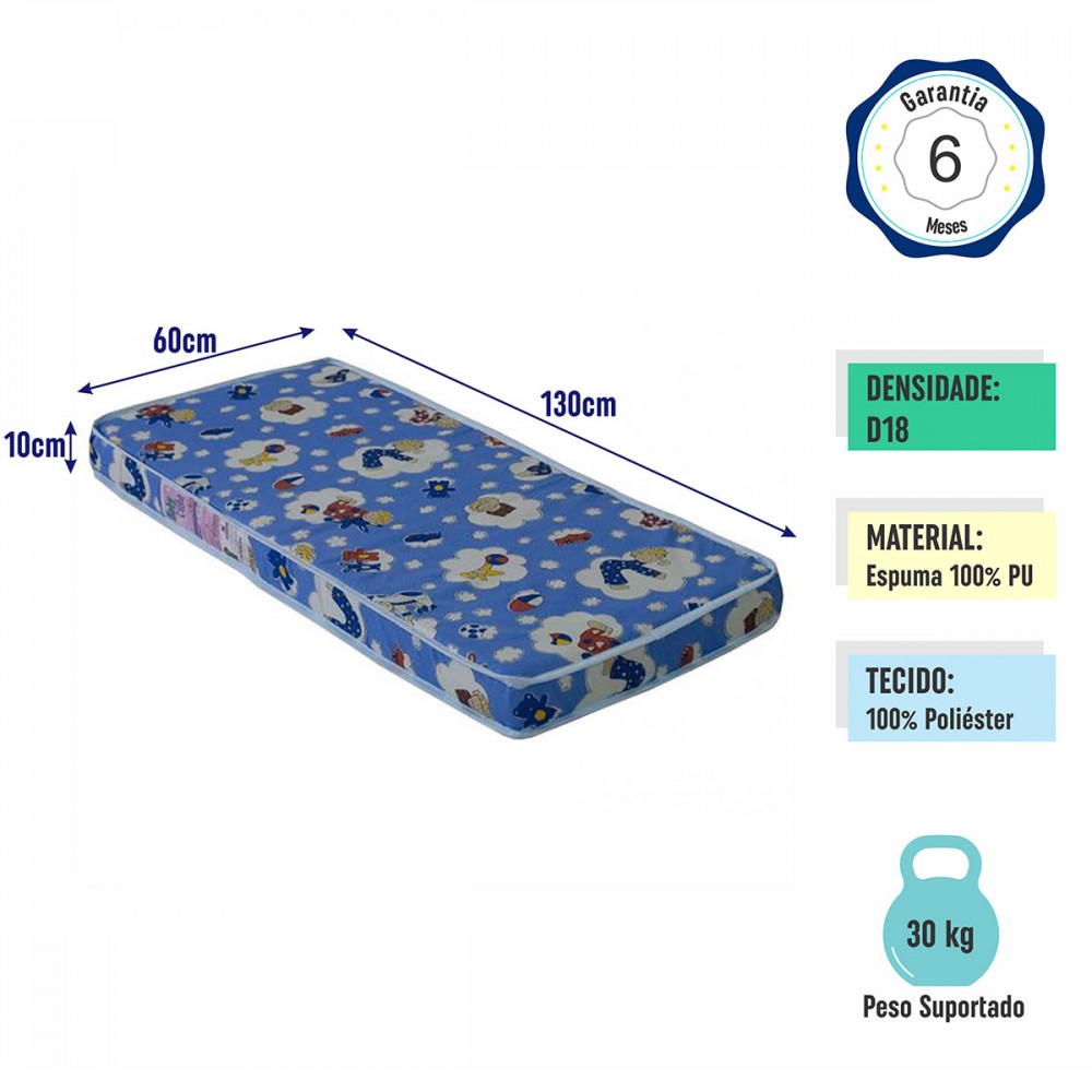 Colchão Infantil com Espuma D-18 130x70 Azul - Completa Móveis