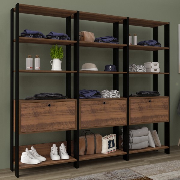 Closet Match 3 Portas 9 Prateleiras Pinho/Preto - Artely