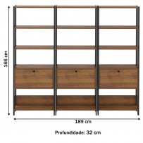 Closet Match 3 Portas 9 Prateleiras Pinho/Preto - Artely