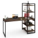 Mesa Escrivaninha Flex Industrial Aço 4 Prateleiras Carvalho Dark/Preto - Panorama Móveis