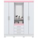 Guarda-Roupa Solteiro Nápole 4 Portas 3 Gavetas com Espelho Flex Branco/Rosa Chá - Briz
